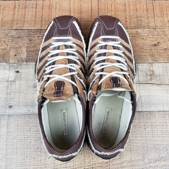 Skechers Brown Sneakers Leather Men Classic Shoes - Picture 5 of 8